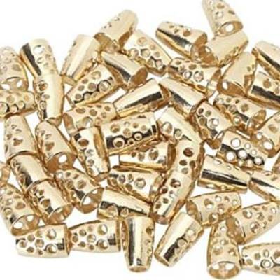 4 Kordelenden/Kordelstopper Metall gold 9,5 x 14 mm, Ø 5 mm – Endstücke für Kordeln