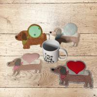 Stickdatei Mug Rug Hund Dackel In the Hoop – Untersetzer / Tassenteppich Bild 2