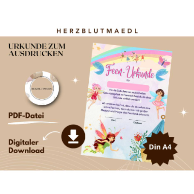 Zauberhafte Feen-Urkunde zum Ausdrucken – liebevolles Geschenk für kleine Feen-Fans