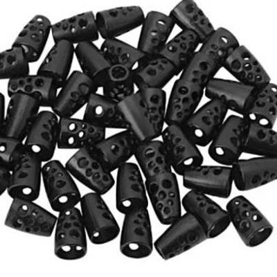 4 Kordelenden/Kordelstopper Metall schwarz 9,5 x 14 mm, Ø 5 mm – Endstücke für Kordeln