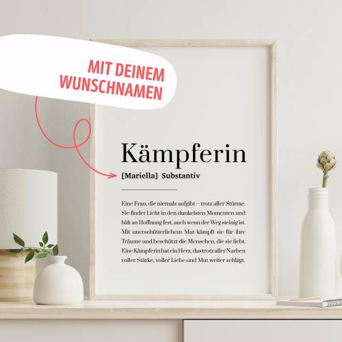 Kämpferin Poster personalisiert – A4 Wandbild mit Name & Definition als Geschenk für Frauen