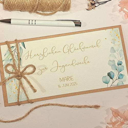 Personalisierte Glückwunschkarte zur Jugendweihe – Stilvolle Geldgeschenk-Karte mit Name & Datum