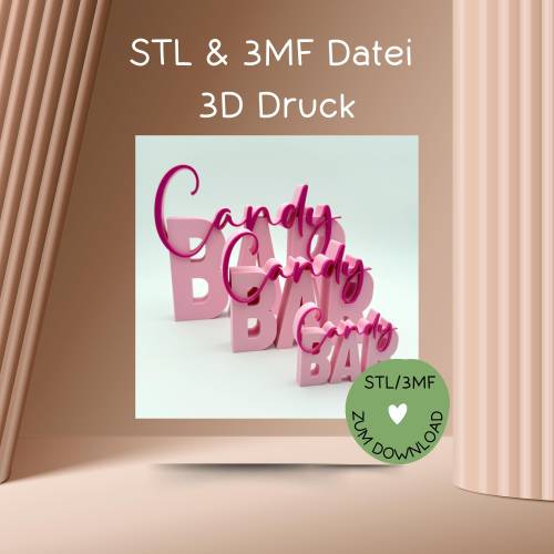 Schriftzug CANDY BAR, 3D-Druckdatei, Digitale Datei, STL und 3MF-Format