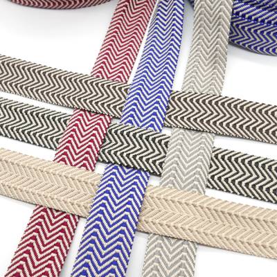 Gurtband Polyester - doppelte Pfeilspitze – Beige mit Zickzackmuster – 38 mm – Gewebt – 1 m – DIY Taschen Deko