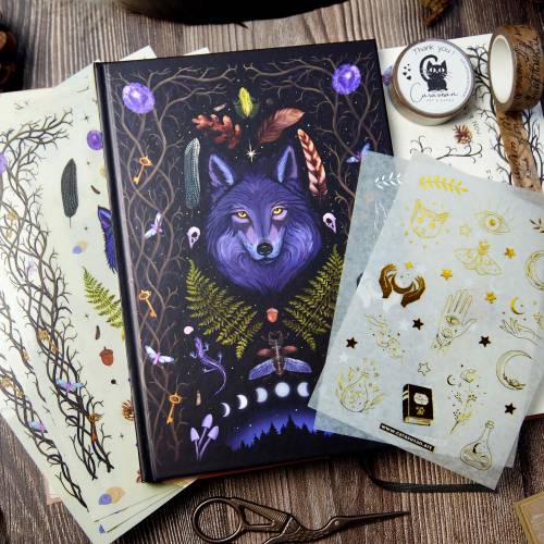 Witchy Journaling Set Hexenwald | Notizbuch DinA5 mit Punktraster, liniert oder blanko | passende Sticker und Washi Tape