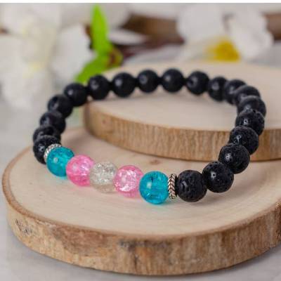 LGBTQ+ Pride Armband Trans-Farben – Handgemacht mit Lavaperlen & Glasperlen, wählbare Länge