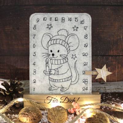 Stickdatei ITH Adventskalender ab 10x10cm Maus Tischadventskalender Weihnachten Advent
