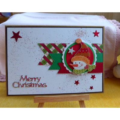 Handgemachte Weihnachtskarte mit Schneemannkopf