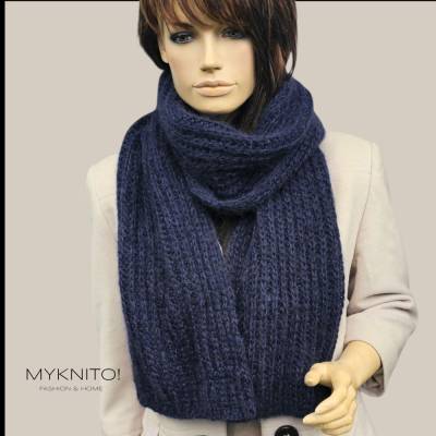 Strickschal, Alpaka, Mohair, nachtblau, gestrickt, Wollschal, Schal