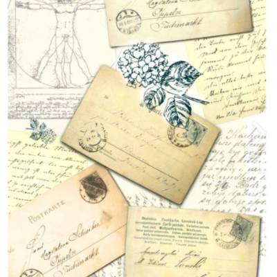 Softpapier, Decoupage, Bastelpapier, A4, Briefe, alte Postkarten, S0026