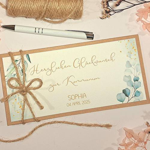 Personalisierte Glückwunschkarte zur Kommunion mit Namen – Handgemachte Geldgeschenk-Karte Erstkommunion