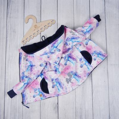 Softshell Jacke Einhörner Blau Rosa (Futterdicke wählbar)