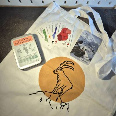 Geschenkset Steinbock - Alpenkartenspiel mit Einkaufstasche & Grußkarte