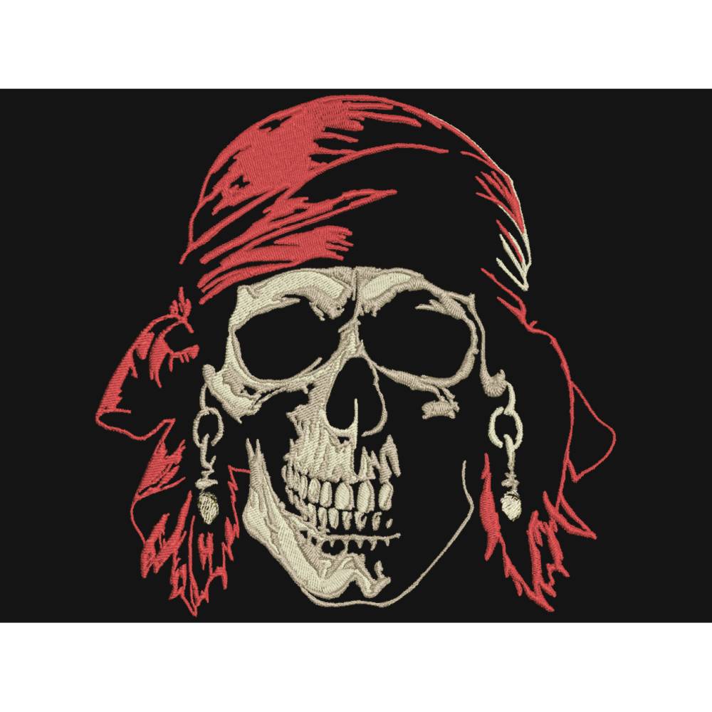 Pirat Totenkopf Stickdatei Lichteffekt 14x14 cm bzw. 15x15cm – Maritimes gruseliges Stickmuster für Stickmaschinen Bild 1