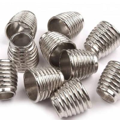 4 Kordelenden/Kordelstopper Metall silber12 x 13 mm, Ø 6,7 mm – Endstücke für Kordeln