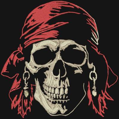 Pirat Totenkopf Stickdatei Lichteffekt 18x18 cm bzw. 20x20cm – Maritimes gruseliges Stickmuster