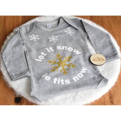 Let it Snow - le tits now,Babybody aus 100% Bio-Baumwolle,langärmlig,mit Aufschrift, für Stillkinder, Weihnachtsgeschenk