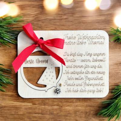 Personalisierte Karte mit Weihnachtsbaumanhänger,Weihnachtsgeschenk,Weihnachtskugel Beste Uroma, Großeltern Geschenkidee