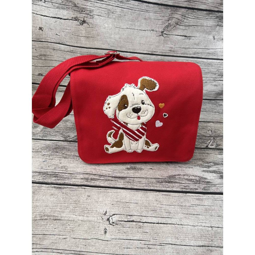 wunderschöne Canvas Kindergartentasche in Rot mit Hund