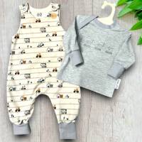 Stramplerset Gr. 44–98 – Handgefertigter Jersey Strampler & Langarmshirt mit Baufahrzeugen