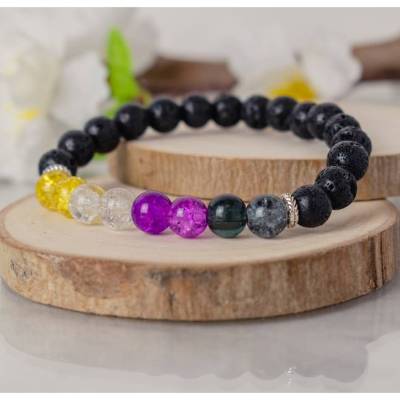 LGBTQ+ Pride Armband Nonbinar-Farben – Handgemacht mit Lavaperlen & Glasperlen, wählbare Länge