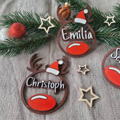 Personalisierter Holzanhänger Rentier mit Namen | Weihnachtsanhänger aus Holz | Christbaumschmuck & Geschenkanhänger