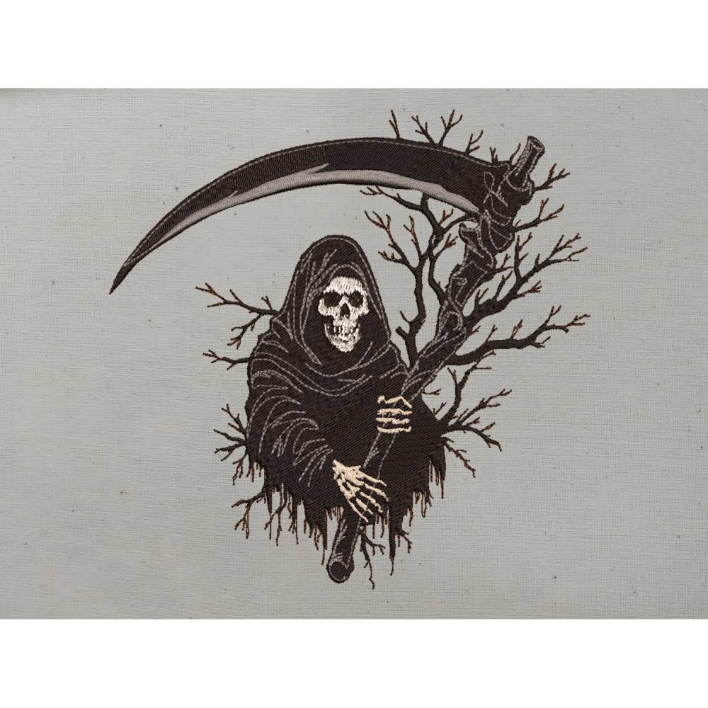 Sensenmann Stickdatei 14x14cm bzw. 15x15cm – Gruseliges Halloween-Motiv zum Sticken Bild 1
