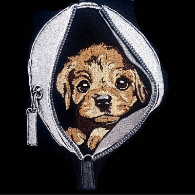 Welpe in Tasche Lichteffekt Stickdatei – Niedliche Hundestickerei 15-16x26cm, bzw. 17x20cm JEF