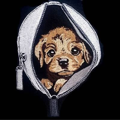 Welpe in Tasche Lichteffekt Stickdatei – Niedliche Hundestickerei 18x18cm bzw. 20x20cm
