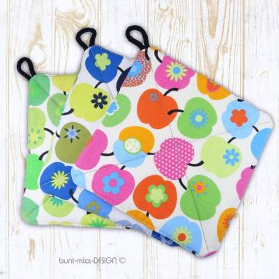 Topflappen retro-Stil Äpfel grün blau orange bunt, 2 Schicht Thermolam, handmade by BuntMixx DESIGN