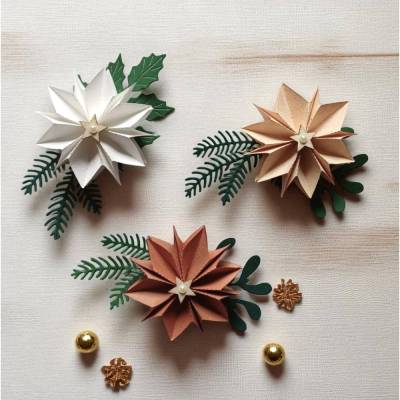 3 Papiersterne 3d weiß beige braun Tischdekoration Kartengestaltung Weihnachten Advent