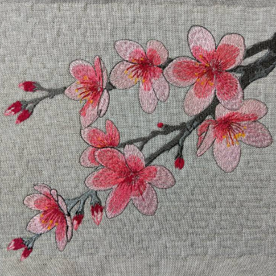 Kirschblüte Stickdatei 10x10cm – Japanischer Kirschblütenzweig für Stickmaschine