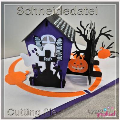 Halloween Pop-up Karte SVG – 3D Häuschen DIY Schneidedatei für Plotter & Deko