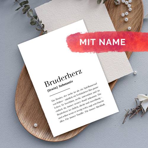 Bruderherz Karte personalisiert – Geschenk für Bruder mit Name, Definition & hochwertigem A6 Druck