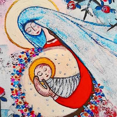 Fine Art Druck Heilige Muttergottes Maria mit Kind – Künstlerpapier 20x30cm, inspiriert von 