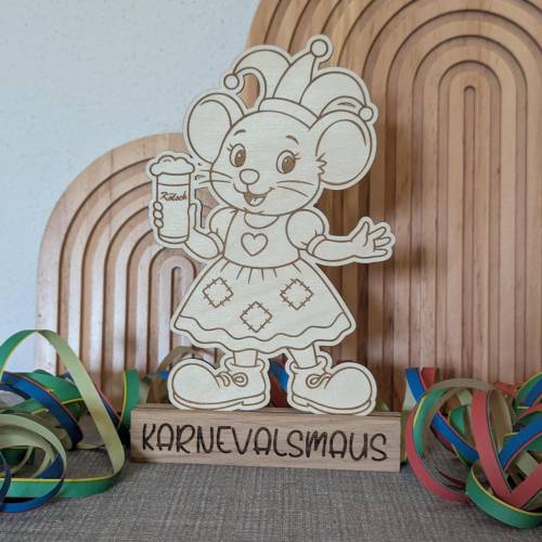 Karnevalsmaus aus Holz - Aufsteller – handgefertigt, 19cm Hoch für Karnevalsjeck, Karneval, Karnevalsdekoration