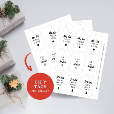 Druckvorlage Weihnachtliche Geschenkanhänger Tags als PDF A4 zum Sofort-Download