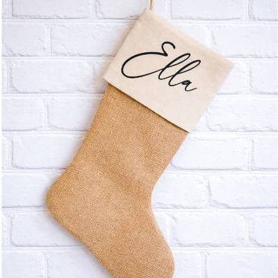 Personalisierter Weihnachtsstrumpf mit Namen aus Jute und Baumwolle