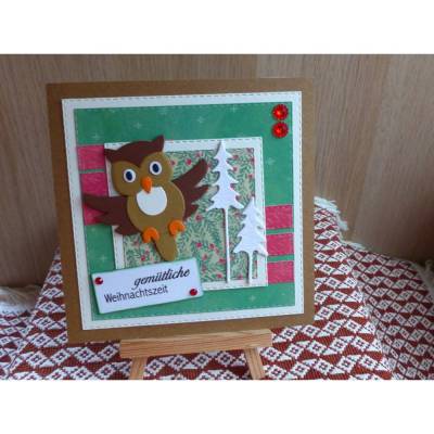 Handgemachte Weihnachtskarte mit Eule