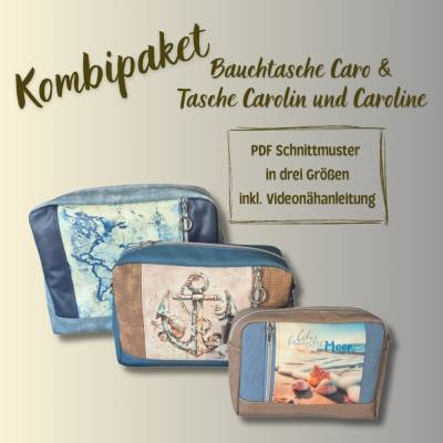 Kombi- eBook Bauchtasche Caro &Umhängetasche Carolin und Caroline, PDF-Schnittmuster in 3 Größen inkl. Videonähanleitung