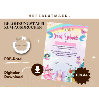 Zauberhafte Feen-Urkunde zum Ausdrucken – liebevolles Geschenk für kleine Feen-Fans