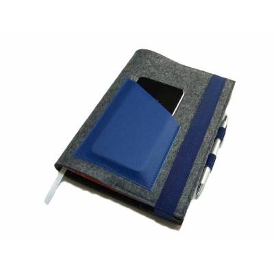 Kalenderhülle mit optionalem Vorderfach + Stifthalter + Kreditkartenfach aus Wollfilz Leder | DinA5 oder nach Maß