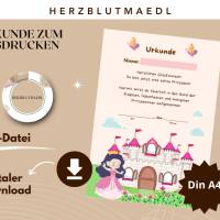 Urkunde  Prinzessin zum Ausdrucken – Märchenhafte Auszeichnung für Kindergeburtstag & Party Bild 1