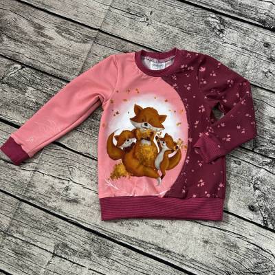 wunderschönes dünnes Sweatshirt Pulli gr.86/92 Fuchsfamilie Füchse Rosa Beere