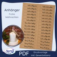 Weihnachts-Anhänger PDF – Druckvorlage „Frohe Weihnachten“ mit Weihnachtsgrüßen, zum Ausdrucken Bild 1