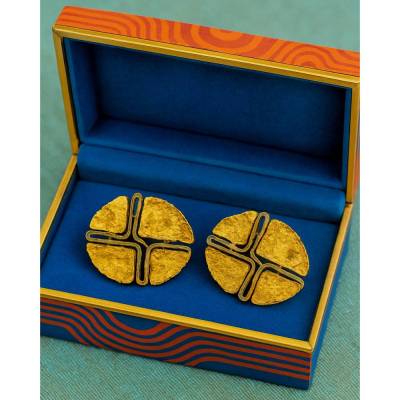 Vintage 333 Gold Manschettenknöpfe Modernismus Brutalismus 1960er – Lavaoptik, Sammlerstück