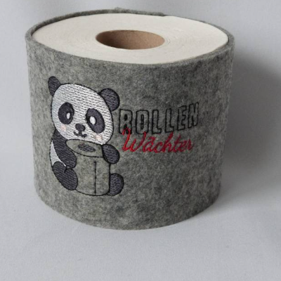 Bestickte Klopapierhülle aus grauem Filz mit Klettband – Individuell & dekorativ Artikelnr.203