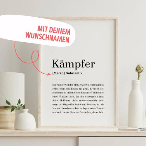 Kämpfer Poster personalisiert – Motivation & Genesung Geschenk für Männer mit Name & Bedeutung