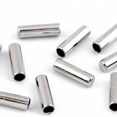 4 Kordelenden/Kordelstopper Metall silber 17x4 mm – Endstücke für Kordeln