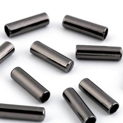 4 Kordelenden/Kordelstopper Metall Nickel dunkel 17x4 mm – Endstücke für Kordeln